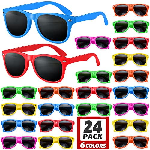 GINMIC Kids Sunglasses Party Favors 24Pack Valentines Neon Sunglasses for Kids Boys and Girls Great Gift for Birthday Party Supplies Beach Pool Party Favors Fun Gift Party Toys - Image 1