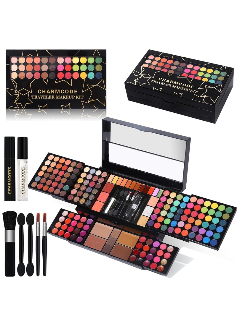 CHARMCODE Professional All in One Makeup Kit for Women Full Kit,186 Colors Make Up Palette Valentine's Gift Set, Including Eyeshadow,Lip Gloss,Concealer,Highlighter,Contour,Brow Powder,Mascara,Blush & Brush 