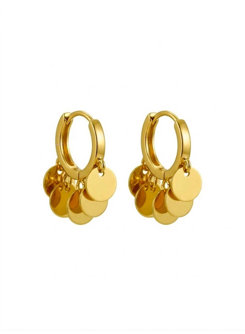 Julia Store 18K Gold Plated Aesthetic Exquisite Luxury Elegant Dainty Cute Trendy Timeless Dangle Coins Minimalist Hypoallergic Huggie Hoop Earrings For Women Jewelry Gift - Image 1