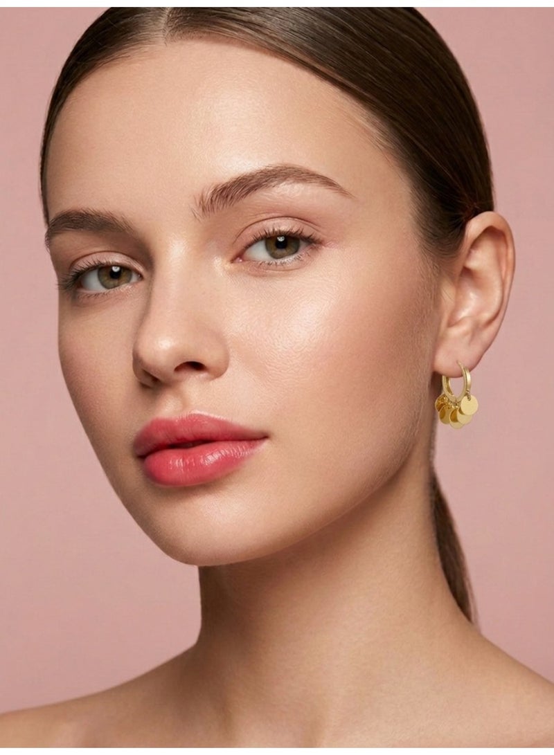 Julia Store 18K Gold Plated Aesthetic Exquisite Luxury Elegant Dainty Cute Trendy Timeless Dangle Coins Minimalist Hypoallergic Huggie Hoop Earrings For Women Jewelry Gift - Image 3