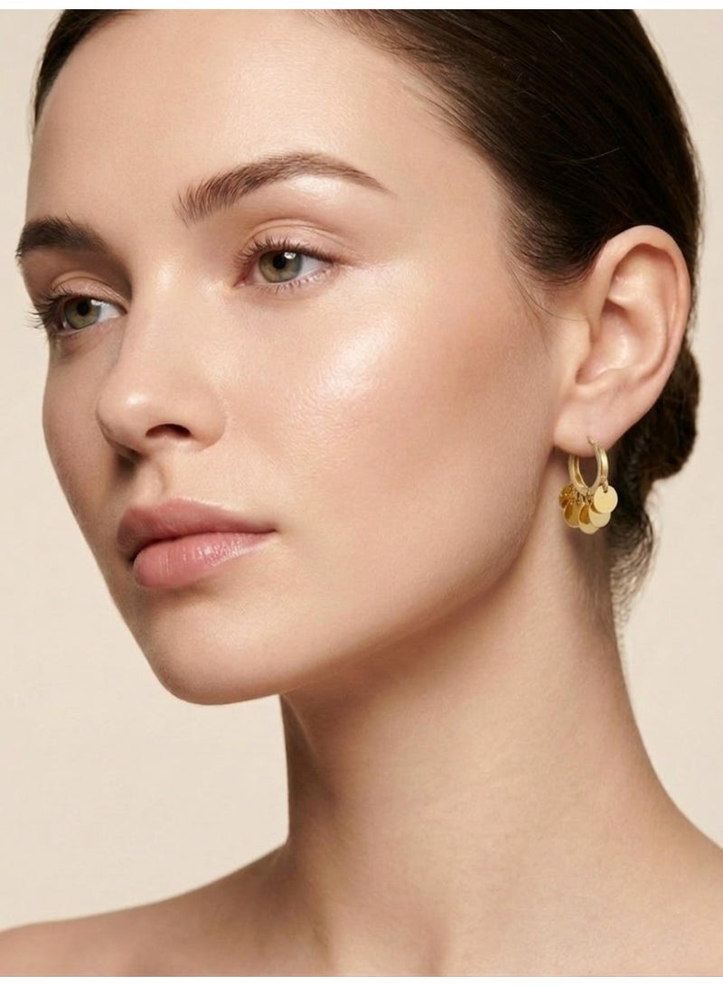 Julia Store 18K Gold Plated Aesthetic Exquisite Luxury Elegant Dainty Cute Trendy Timeless Dangle Coins Minimalist Hypoallergic Huggie Hoop Earrings For Women Jewelry Gift - Image 4