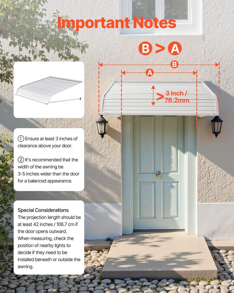 VEVOR Aluminum Awning 40 x 42 in, Durable Window Awning Door Canopy, Lightweight and Stable Aluminum Exterior Awnings Rain Snow Sunlight Protection for Door Entrance Windows Patio Porch - Image 5