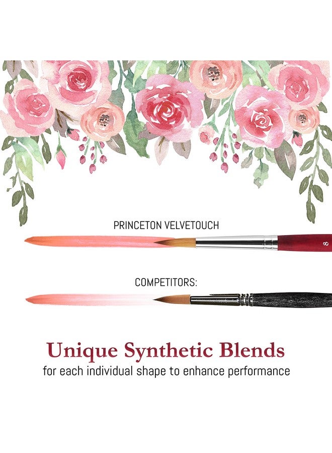 Princeton Velvetouch Series 3950 Paint Brush For Acrylic Oil And Watercolor Set Of 5 Spotter 5/0 Angle Shader ¼” Round 8 Filbert 8 Round 2 - Image 4