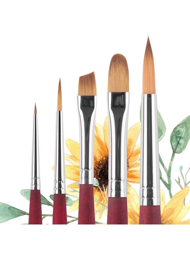 Princeton Velvetouch Series 3950 Paint Brush For Acrylic Oil And Watercolor Set Of 5 Spotter 5/0 Angle Shader ¼” Round 8 Filbert 8 Round 2 - Image 3
