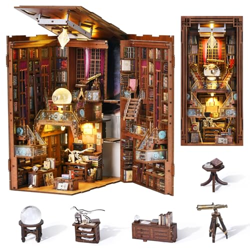 MiniCity DIY Book Nook Kit for Adults 3D Wooden Puzzle Bookend Bookshelf Insert Decor with LED Light and Dust Cover Beyond Library - Image 1
