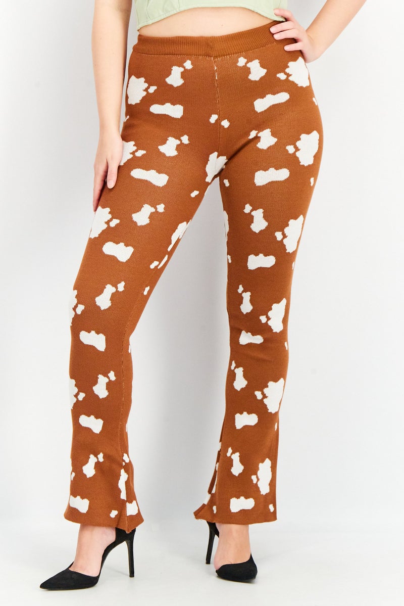 Daisy Street Women Relaxed Knitted Flare Pants, Brown - Image 1