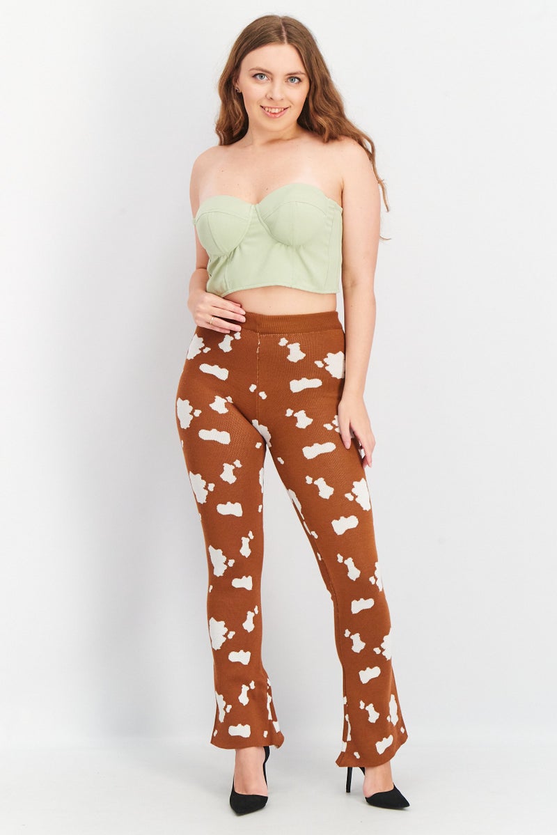 Daisy Street Women Relaxed Knitted Flare Pants, Brown - Image 3