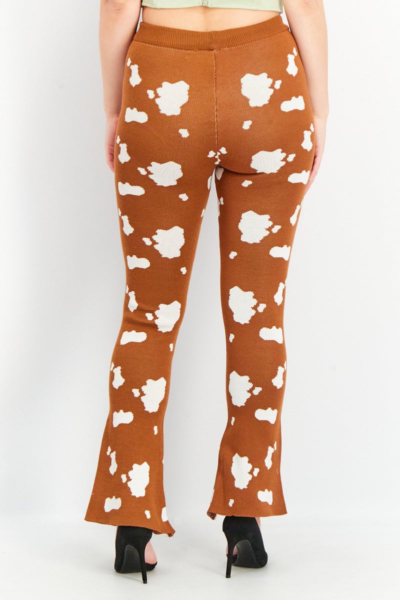 Daisy Street Women Relaxed Knitted Flare Pants, Brown - Image 4