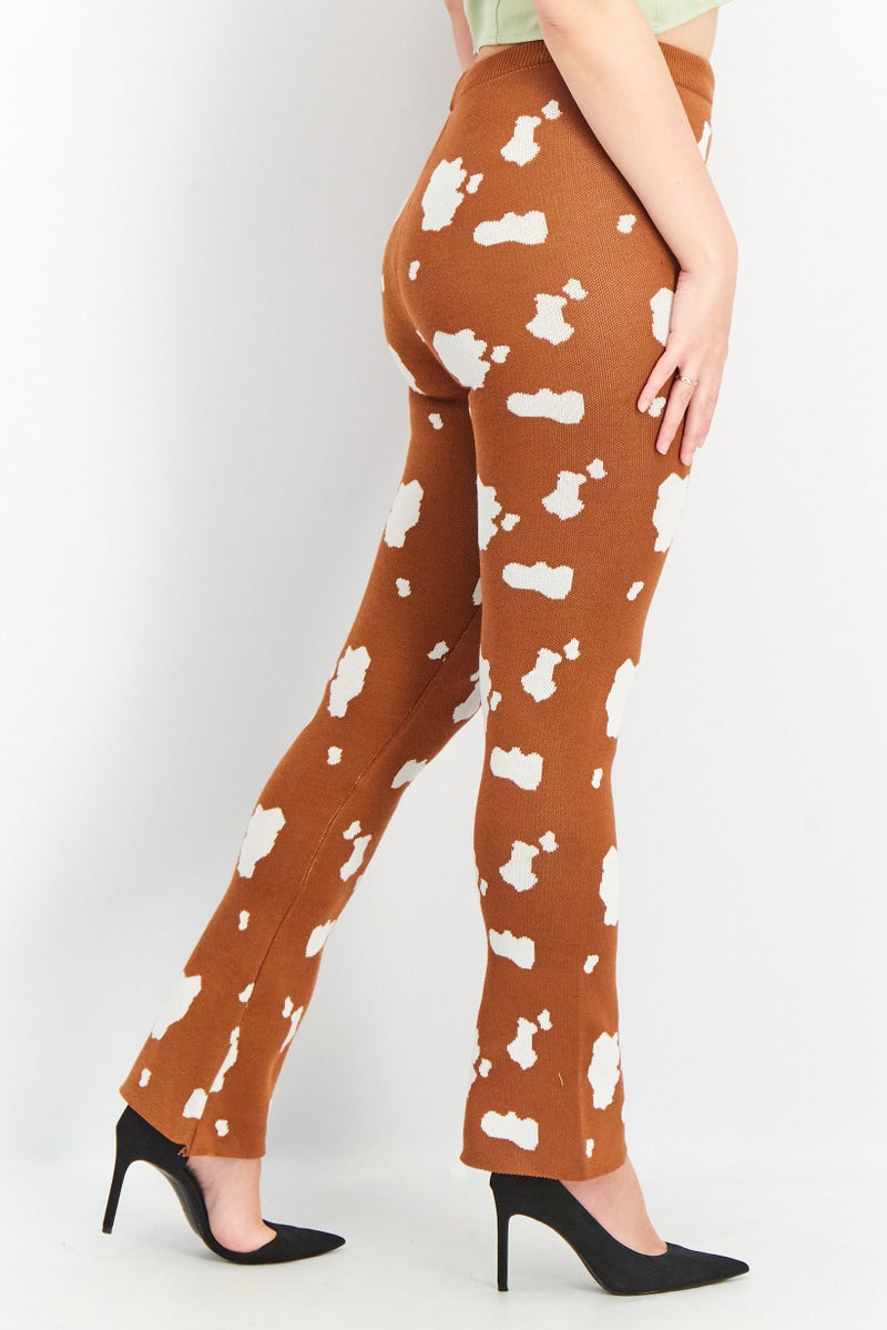 Daisy Street Women Relaxed Knitted Flare Pants, Brown - Image 2