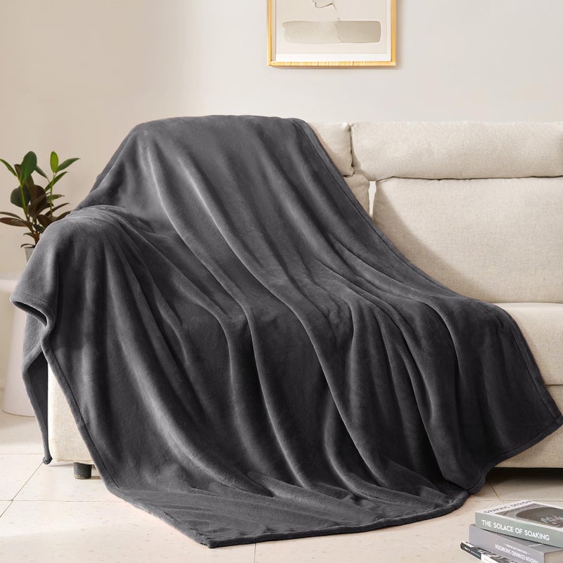 BEAUTEX Fleece Blanket Twin Size Grey Blanket Throw Super Soft Flannel Blanket Lightweight Fuzzy Plush Throw for Couch Sofa or Bed All Seasons (Graphite Grey, 60" x 80") - Image 1