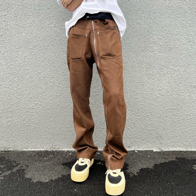 2023 New American High Street Vibe National Fashion Original Simple All-Match Zipper Cleanfit Straight Casual Pants - Image 2
