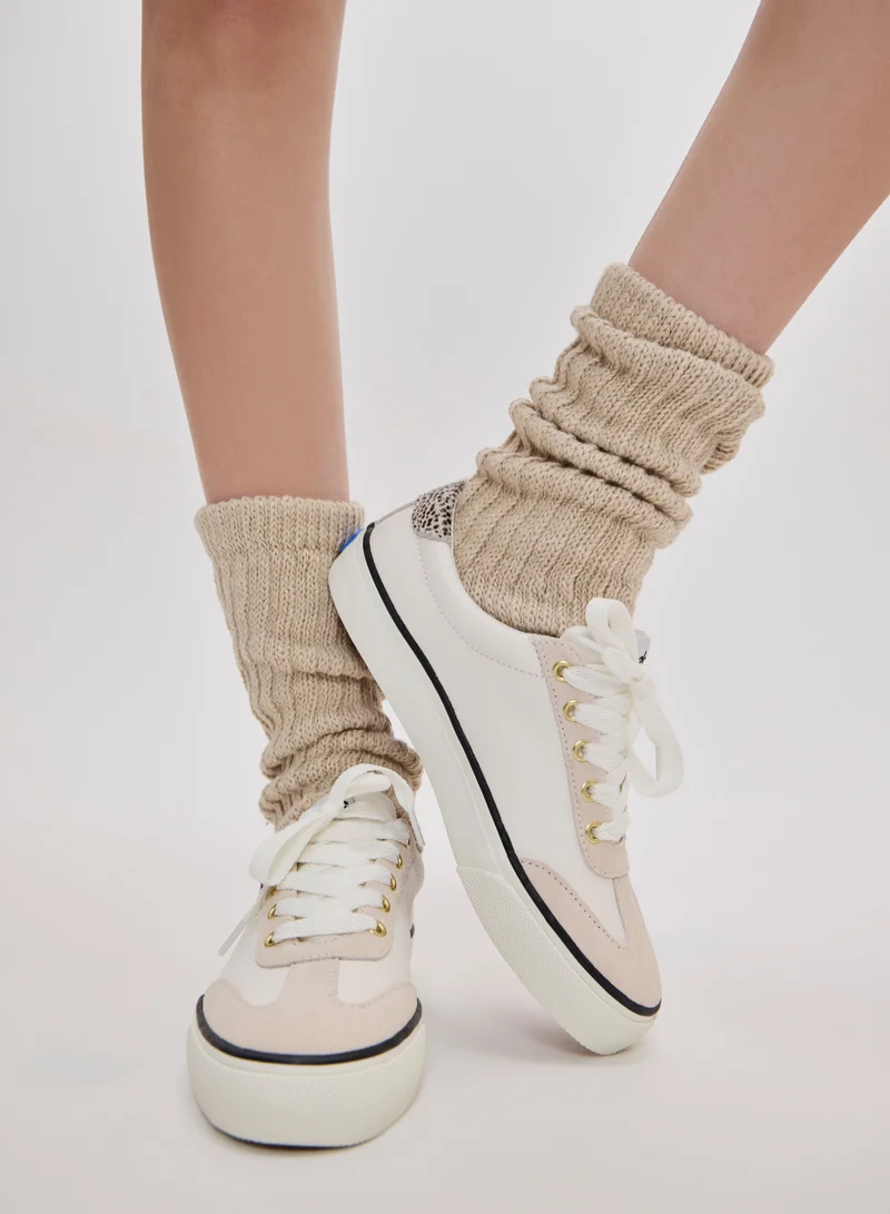 Keds Snow White/Cream Blk Keds Women's Keds Women's Jump Kick T-Toe Lace Up Leather Casual Sneaker Cream for Women | Best Price UAE