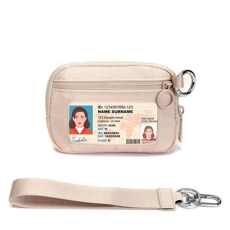 YDF Beige Mini Zip Card Case for Women with Clear ID Window, Coin Purse, Lightweight Small Zipper Wallet,Portable Organizer - Image 1