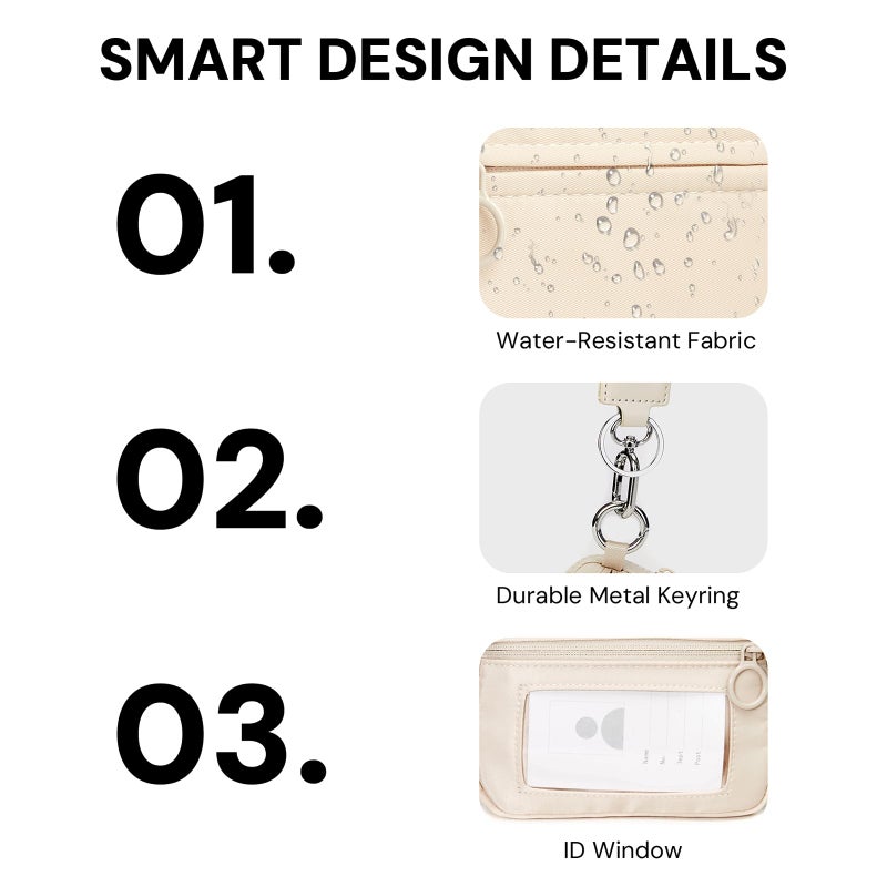YDF Beige Mini Zip Card Case for Women with Clear ID Window, Coin Purse, Lightweight Small Zipper Wallet,Portable Organizer - Image 4