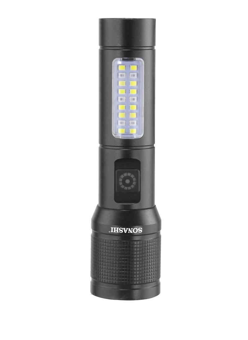 SONASHI Rechargeable LED Torch with Zoom Function | 3000mAh Battery with Type-C Charging | 600 Meters Long Coverage | Hyper Bright 10-Watt Laser LED with 2 Hours Continuous Working | LED Flashlight for Camping & Hiking | SLT-683Z Black  - Image 1