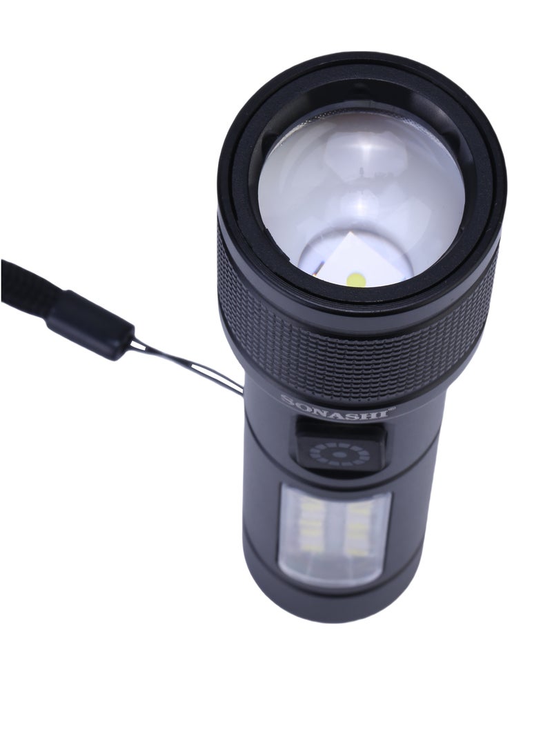 Rechargeable LED Torch with Zoom Function | 3000mAh Battery with Type-C Charging | 600 Meters Long Coverage | Hyper Bright 10-Watt Laser LED with 2 Hours Continuous Working | LED Flashlight for Camping & Hiking | SLT-683Z Black