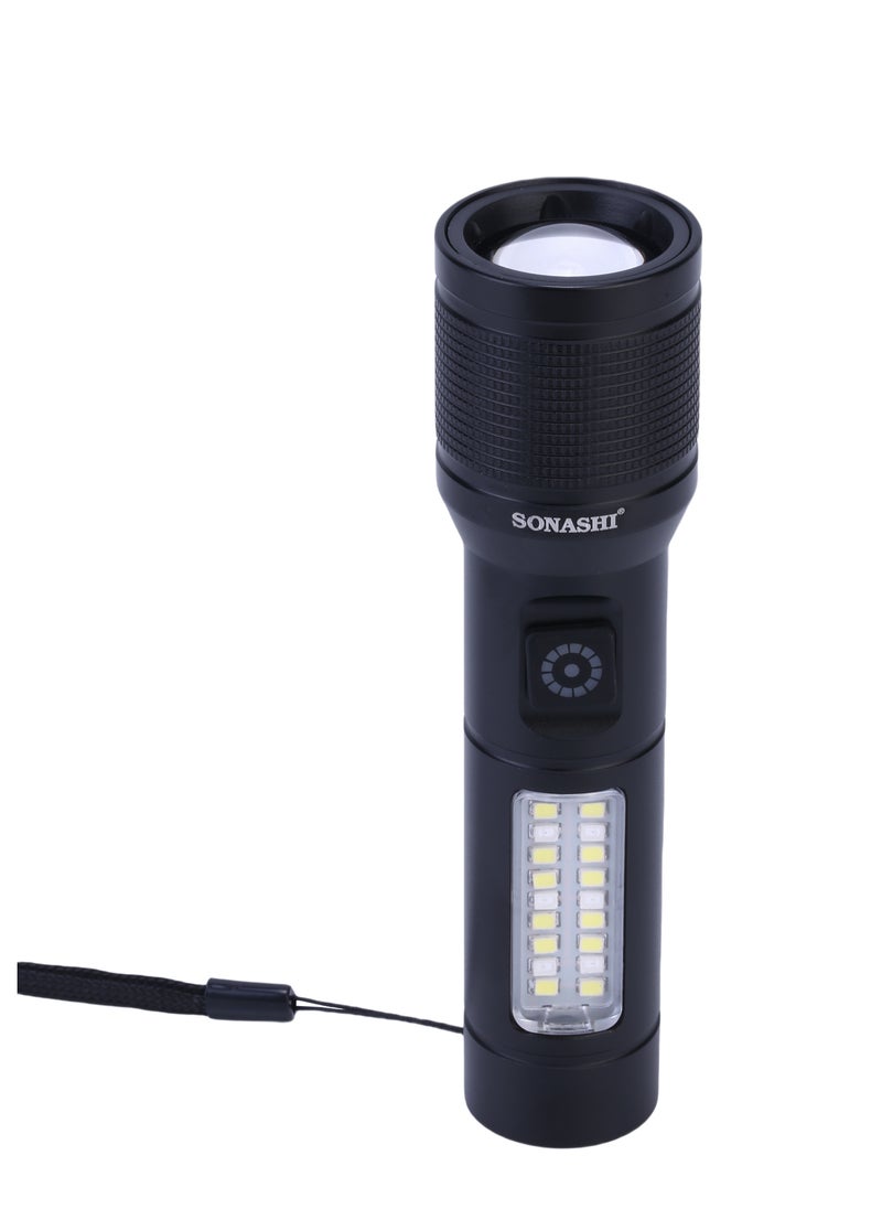 SONASHI Rechargeable LED Torch with Zoom Function | 3000mAh Battery with Type-C Charging | 600 Meters Long Coverage | Hyper Bright 10-Watt Laser LED with 2 Hours Continuous Working | LED Flashlight for Camping & Hiking | SLT-683Z Black  - Image 3