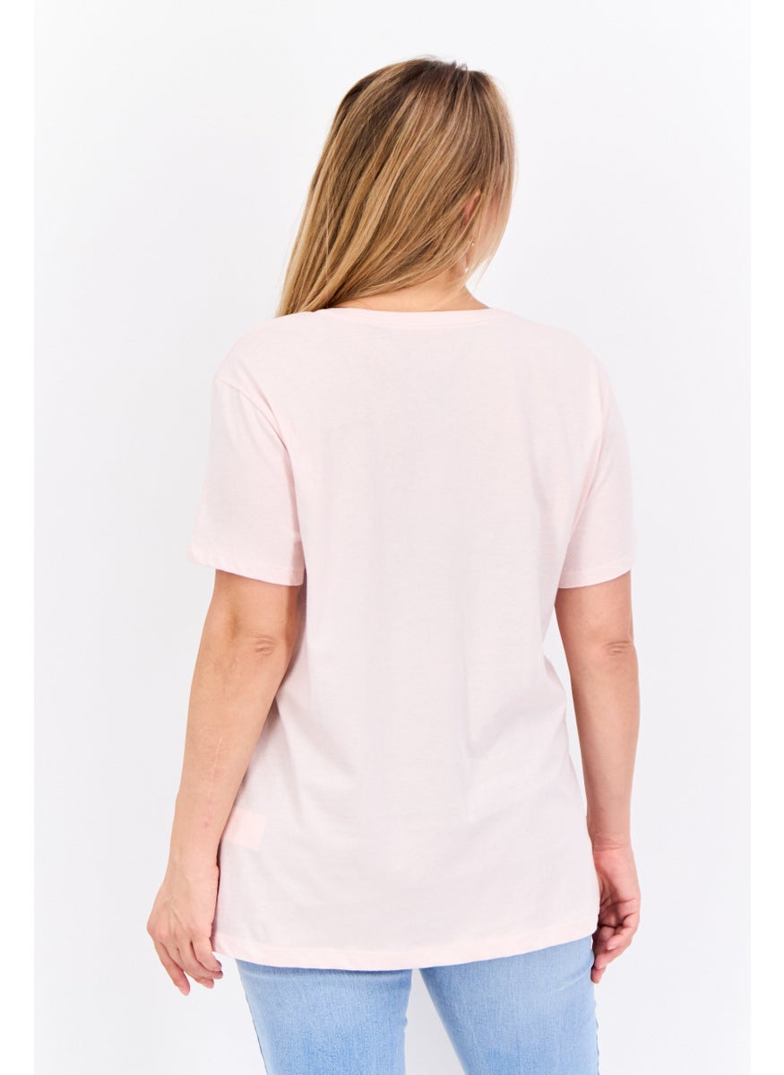 NAUTICA - Women V Neck Short Sleeve Brand Logo T-Shirt, Bloom Pink - Image 1