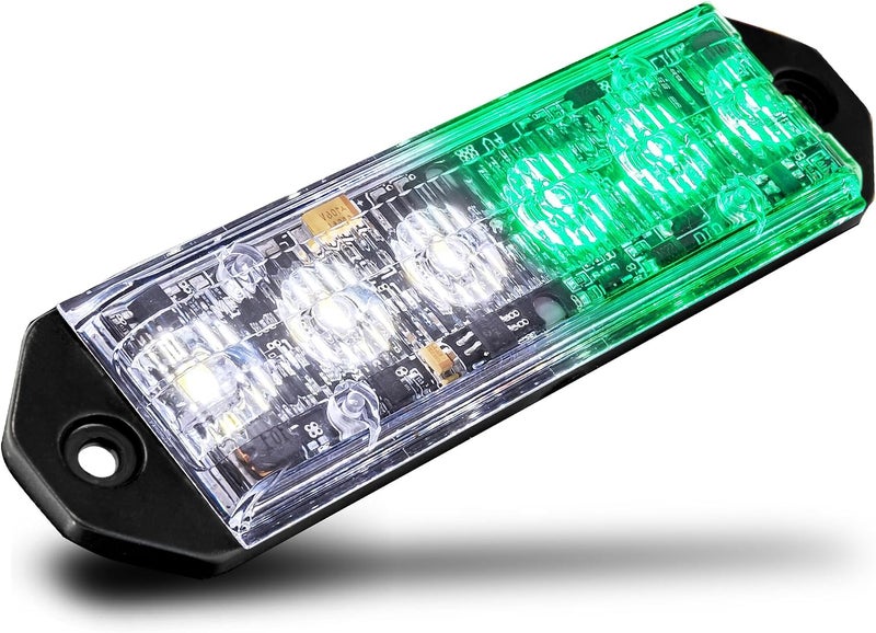 LAMPHUS PlanarFlash 6W Green White LED Surface Mount Police Grill Strobe Warning Lights [Sync-able] 12V Ultra Slim Flat Grille Flashing Emergency Light Head for Fire Figher Responder Vehicle Car - Image 1