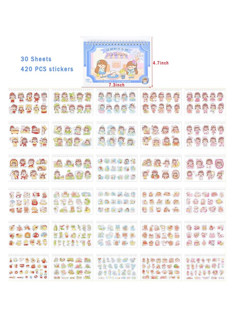 Excefore Cute Cartoon Girls Decorative Stickers Set, 420 PCS/30 Sheets Kawaii Rabbit PET Transparent Scrapbooking Sticker Release Paper Book for Bullet Junk Journal Album Planners Handbook Calendar Diary - Image 2