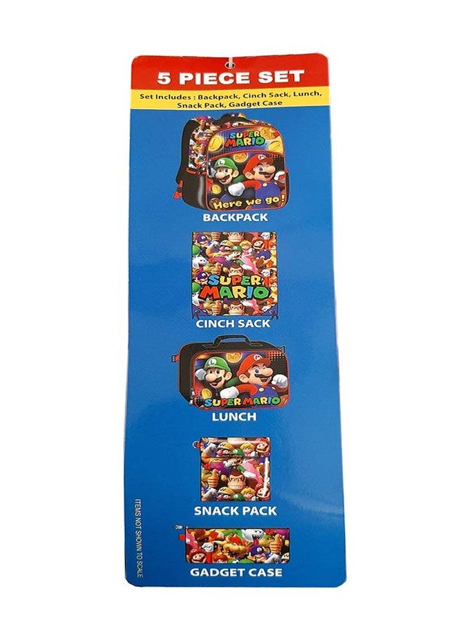 سوبر ماريو طقم حقيبة ظهر سوبر ماريو مكون من 5 قطع مع صندوق غداء، وحافظة أدوات، وحقيبة برباط، وحقيبة وجبات خفيفة - Image 4