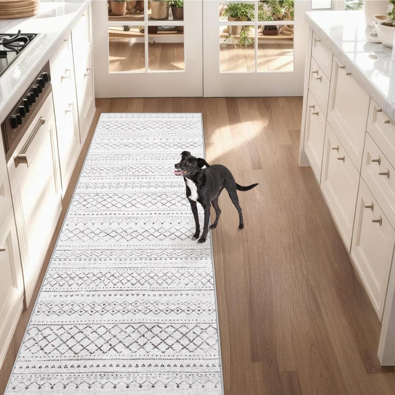 Aoyaomi Runner Rug 2x7 Boho Geometric Area Rug: Washable Kitchen Rug Entryway Rug  Soft Non Slip Moroccan Long Hallway Rug for Bedroom Bathroom Laundry Entryway Staircase Foyer(Dark Grey 2X7) - Image 1