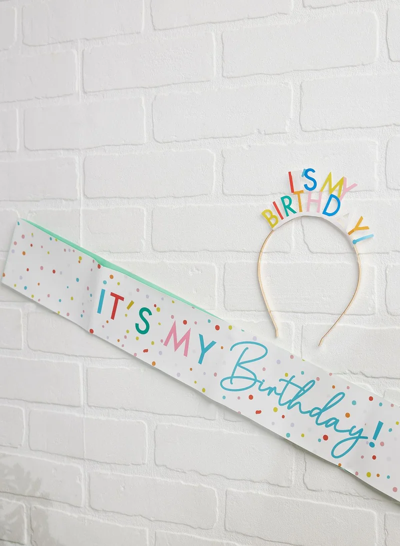 Ginger Ray Sash & Headband Set - It'S My Birthday Paper Sash & Headband