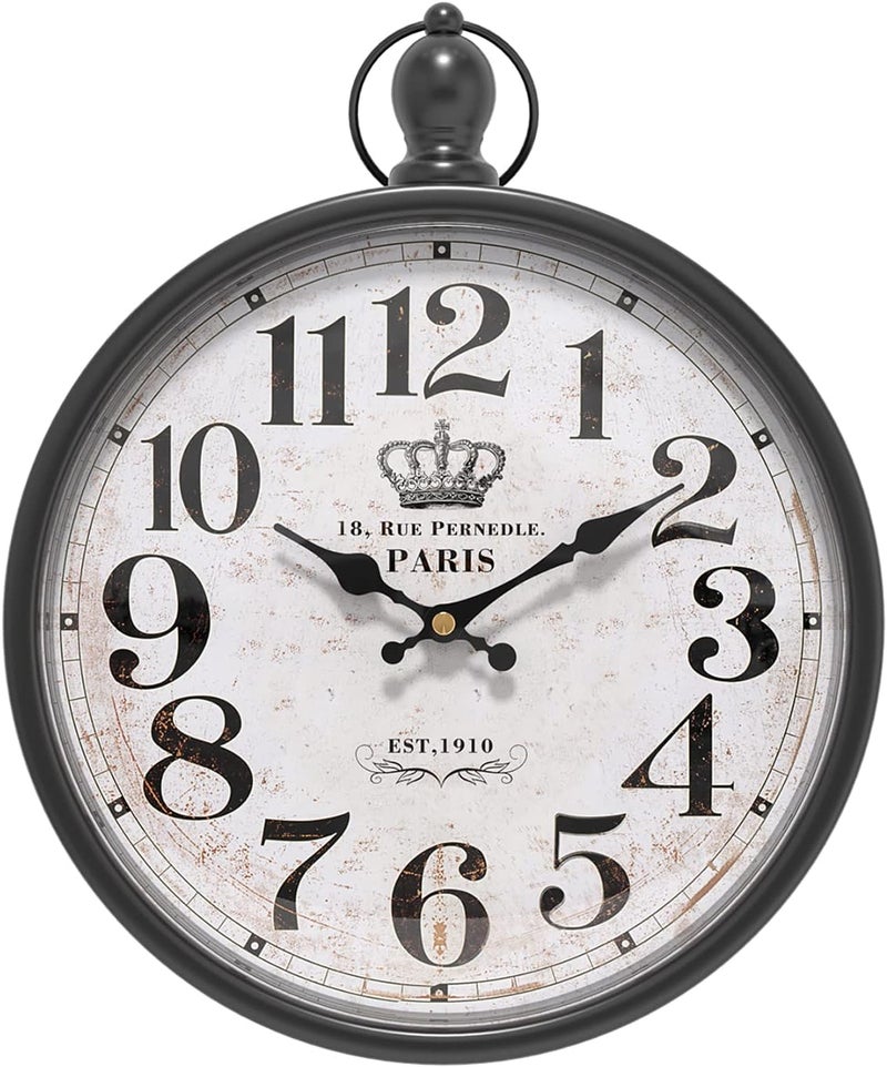 Menterry Retro Round Wall Clock. Black Vintage Antique Style Decor Wall Clocks for Kitchen,Farmhouse,Bedroom,Bathroom,Office, (11.8" H x 9.3" W) - Image 1