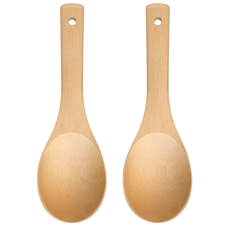 LorisArm Bamboo Rice paddle 2pcs Wooden Spoons for Serving Utensil Wood rice scooper spoon Kitchen Utensil Set