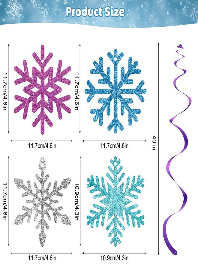 PERFQU 20 Pack Frozen Snowflake Hanging Decorations - Winter Snowflakes Hanging Swirls Ceiling Streamers, Glittery Snowflakes Ornament for Wonderland Frozen Party Decorations, Birthday and Christmas Decor - Image 4