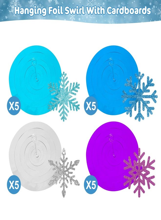 PERFQU 20 Pack Frozen Snowflake Hanging Decorations - Winter Snowflakes Hanging Swirls Ceiling Streamers, Glittery Snowflakes Ornament for Wonderland Frozen Party Decorations, Birthday and Christmas Decor - Image 3