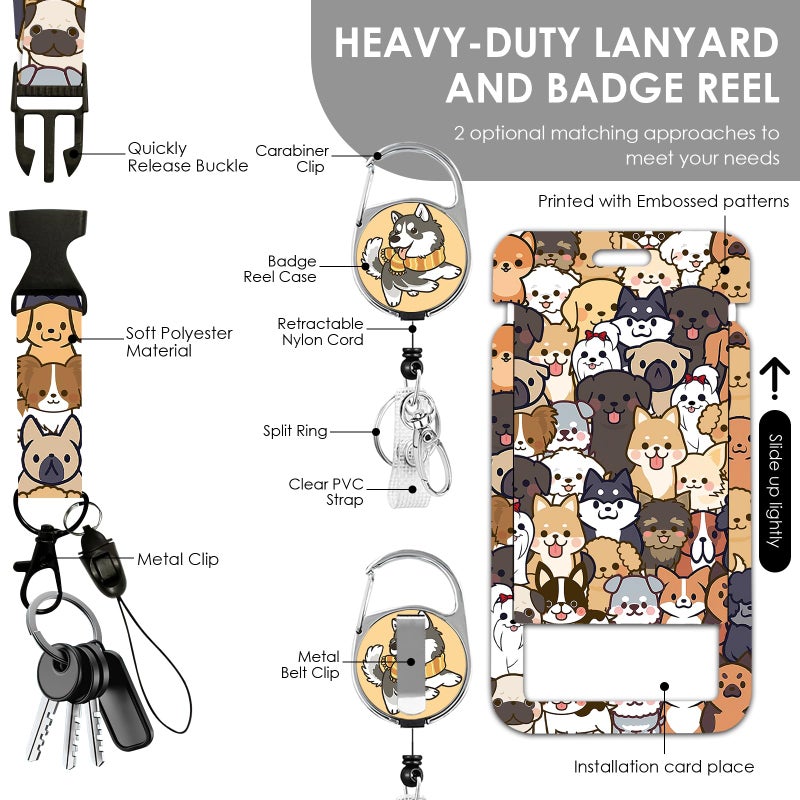 Vorruil Dog Lanyards for ID Badge, Lanyard ID Card Holder with Retractable Reel Clip and Keychain, Vertical Identity Dogs Badge Cover Case Protector for Student Teacher Nurse Women Men - Image 3