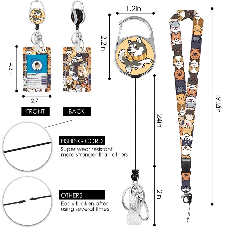 Vorruil Dog Lanyards for ID Badge, Lanyard ID Card Holder with Retractable Reel Clip and Keychain, Vertical Identity Dogs Badge Cover Case Protector for Student Teacher Nurse Women Men - Image 2