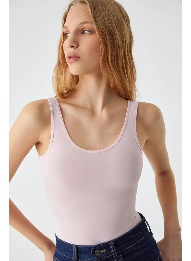 Grimelange Chıles Women's Slim Fit Round Neck Sleeveless Snap Pink Blouse.