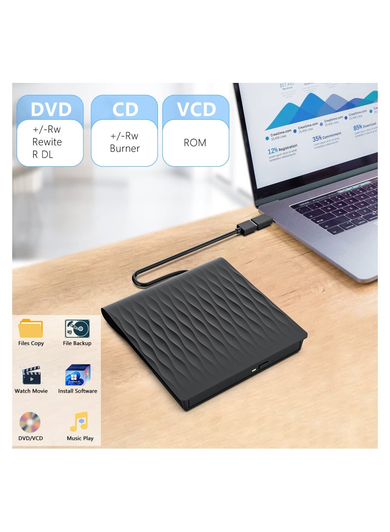 SYOSI External CD/DVD Drive,  for Laptop USB 3.0 & Type-C External CD DVD Burner CD/DVD+/-RW Rewriter for Laptop, Desktop, iMac, MacBook, Compatible with Windows 11/10/XP/8/7/Vista/Linux/MacOS - Image 3