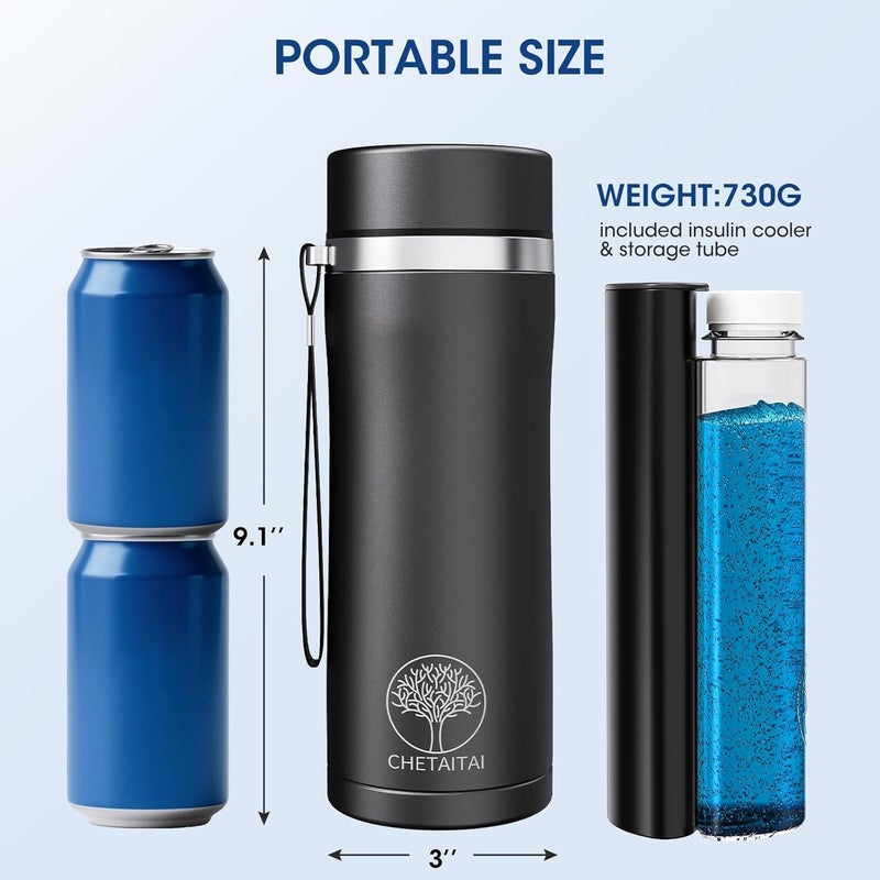 MQUPIN 60H Insulin Cooler Case, USB Powered Cooler Bag with Digital Display & Temp Alarm, TSA Approved, Holds 3-7 Pens with Ice Packs, Portable Travel Medication Cooler(Black) - Image 4