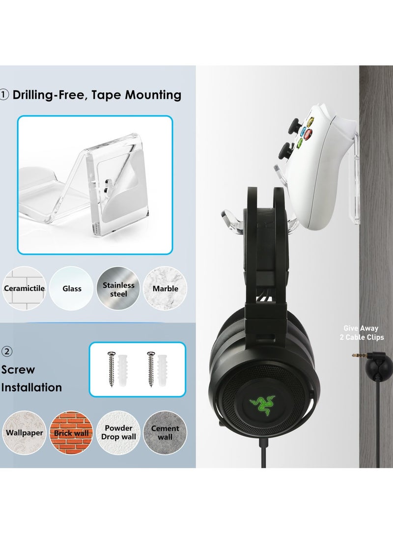 Acrylic Controller Stand and Headset Holder, Wall Mount, Universal Gaming Accessory for PS4, PS5, Xbox One, Switch - Image 3