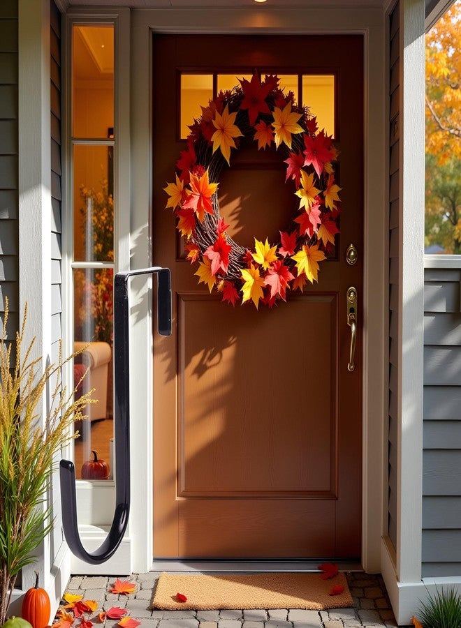 Juroicessry 1 Pc Black Wreath Hanger - Strong Bearing Fall Wreath Christmas Halloween Decorations Carbon Steel Wreath Door Hook 5" Height Wreath Hangers - Image 2