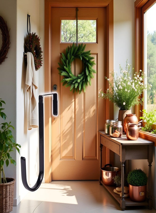 Juroicessry 1 Pc Black Wreath Hanger - Strong Bearing Fall Wreath Christmas Halloween Decorations Carbon Steel Wreath Door Hook 5" Height Wreath Hangers - Image 5