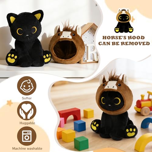 KOPHINYE Horse Cat Plush 8 Black Cat Stuffed Aniaml with Removable Brown Horse Hood Cute Stuffed Animal Kawaii Soft Plush Toy for Kids Girls Boys Birthday Gift Room Decor - Image 5