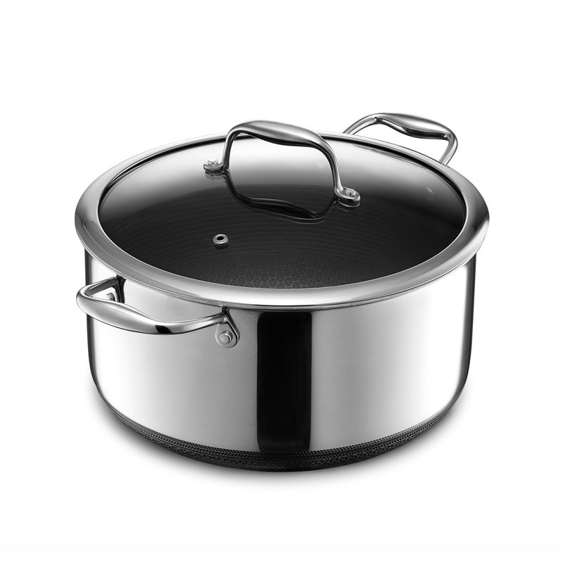 HexClad Hybrid Nonstick 8-Quart Stockpot with Tempered Glass Lid, Stay-Cool Handles, Dishwasher-Friendly, Oven-Safe Up to 900Â°F, Induction Ready, Compatible with All Cooktops - Image 1
