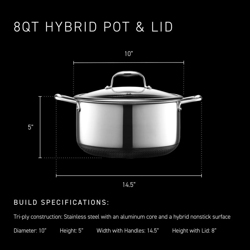 HexClad Hybrid Nonstick 8-Quart Stockpot with Tempered Glass Lid, Stay-Cool Handles, Dishwasher-Friendly, Oven-Safe Up to 900Â°F, Induction Ready, Compatible with All Cooktops - Image 3