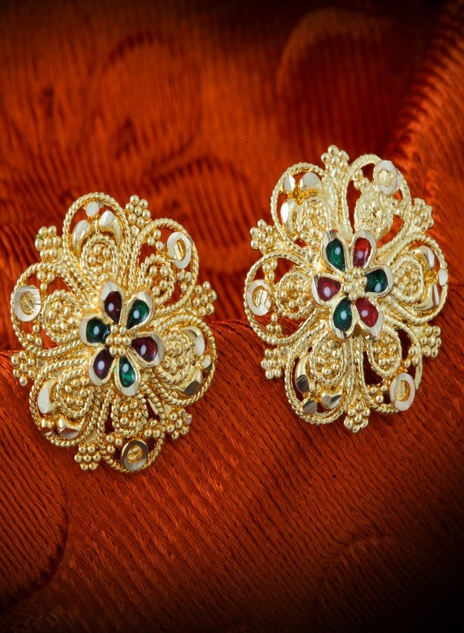 MEENAZ Earrings For Women girls Combo Set Pack Traditional Temple 1 One Gram Gold 18k Copper Brass Ruby Meenakari South Indian Screw Back Studs Tops Stud Fashion Stylish Hoop Bali Ear rings combo-M43 - Image 4