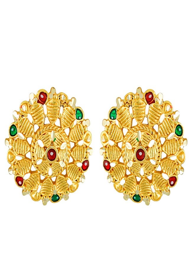 MEENAZ Earrings For Women girls Combo Set Pack Traditional Temple 1 One Gram Gold 18k Copper Brass Ruby Meenakari South Indian Screw Back Studs Tops Stud Fashion Stylish Hoop Bali Ear rings combo-M43 - Image 2
