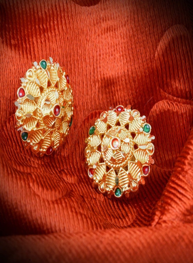 MEENAZ Earrings For Women girls Combo Set Pack Traditional Temple 1 One Gram Gold 18k Copper Brass Ruby Meenakari South Indian Screw Back Studs Tops Stud Fashion Stylish Hoop Bali Ear rings combo-M43 - Image 5
