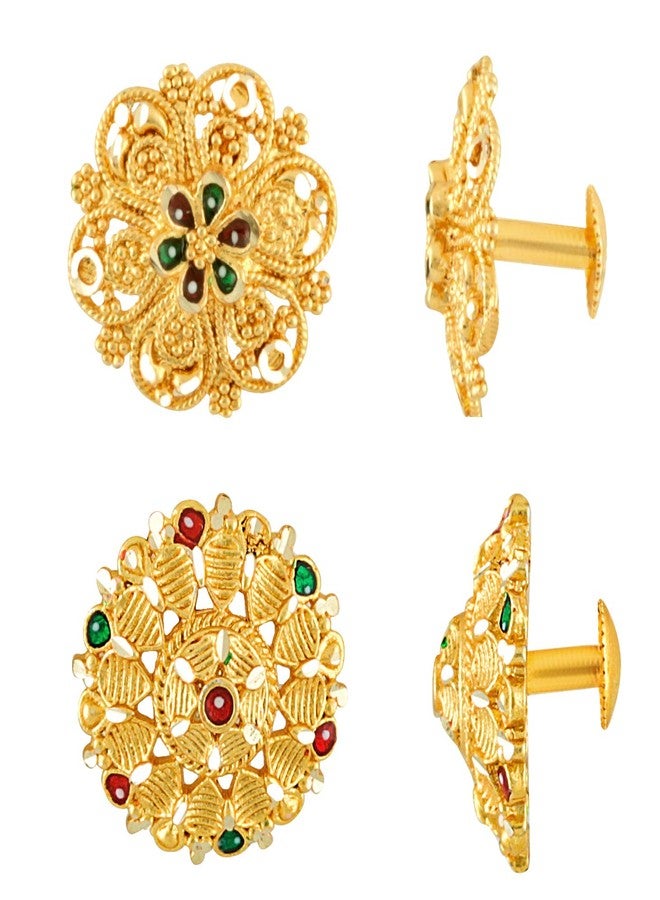 MEENAZ Earrings For Women girls Combo Set Pack Traditional Temple 1 One Gram Gold 18k Copper Brass Ruby Meenakari South Indian Screw Back Studs Tops Stud Fashion Stylish Hoop Bali Ear rings combo-M43 - Image 1
