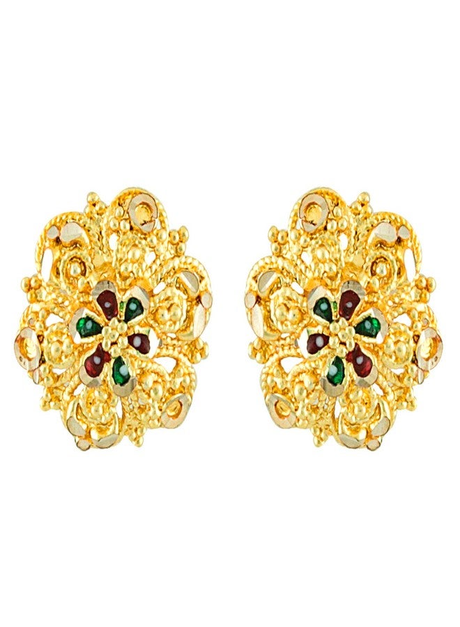 MEENAZ Earrings For Women girls Combo Set Pack Traditional Temple 1 One Gram Gold 18k Copper Brass Ruby Meenakari South Indian Screw Back Studs Tops Stud Fashion Stylish Hoop Bali Ear rings combo-M43 - Image 3