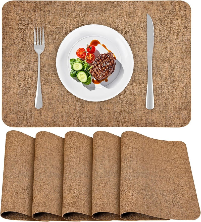 APLKER Placemats and Coaster Sets 6 Table Mats PVC Dual-Sided Washable and Non-Slip Dinner Table Mats Set of 6 for Kitchen Table Mat Indoor Outdoor (Light Brown, 15.8" x 11.8") - Image 1