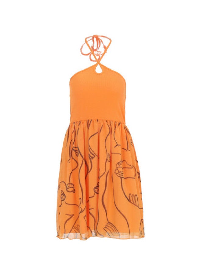 Zara Women's Loose Comfortable Patchwork Trendy Fashion Backless Halter Neck Dress - Image 1