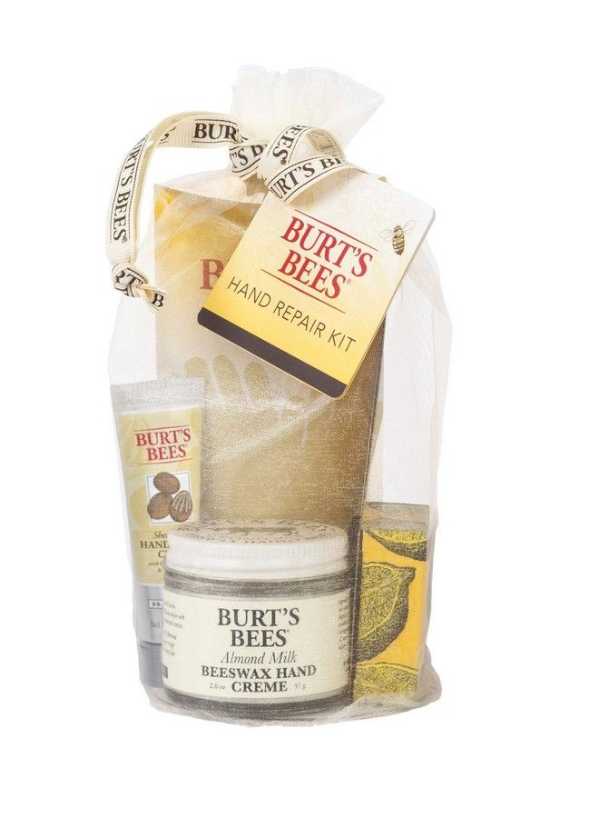Burt's Bees Gifts 3 Hand Care Products Hand Repair Set Almond And Milk Cream Lemon Butter Cuticle Cream & Shea Butter Cream With Gloves - Image 1